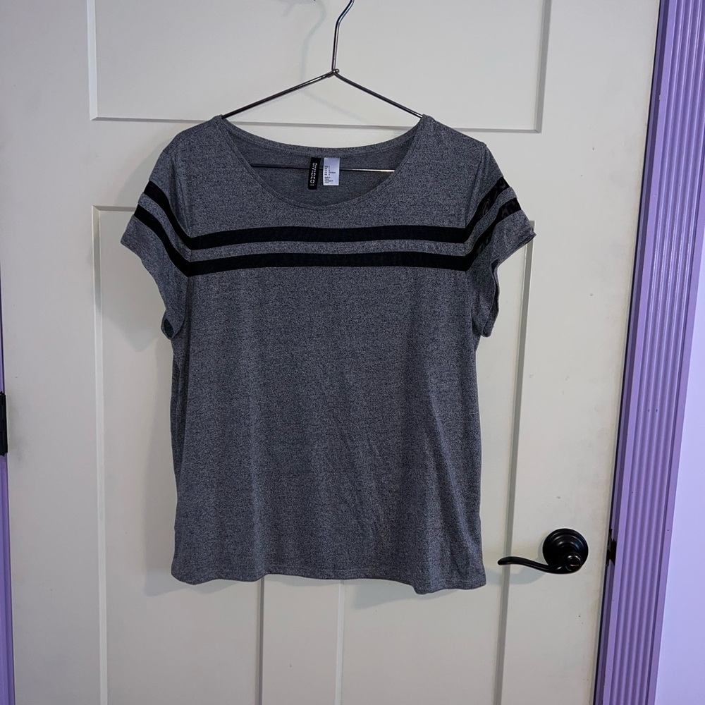 Gray and Black Striped Women's Top
